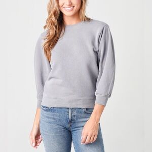 AGOLDE Thora Sweatshirt Women's Size Small Gray Cotton Stretch 3/4 Sleeve Preppy